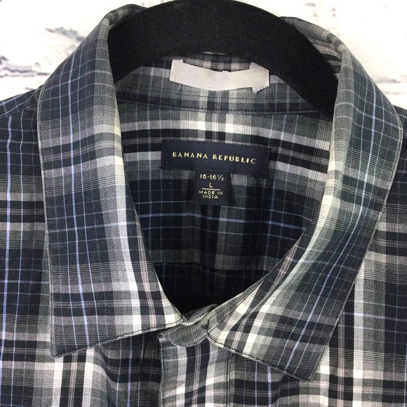 Banana Republic Men's Plaid Navy Long Sleeve Collared Button Down Shirt L - Picture 5 of 12